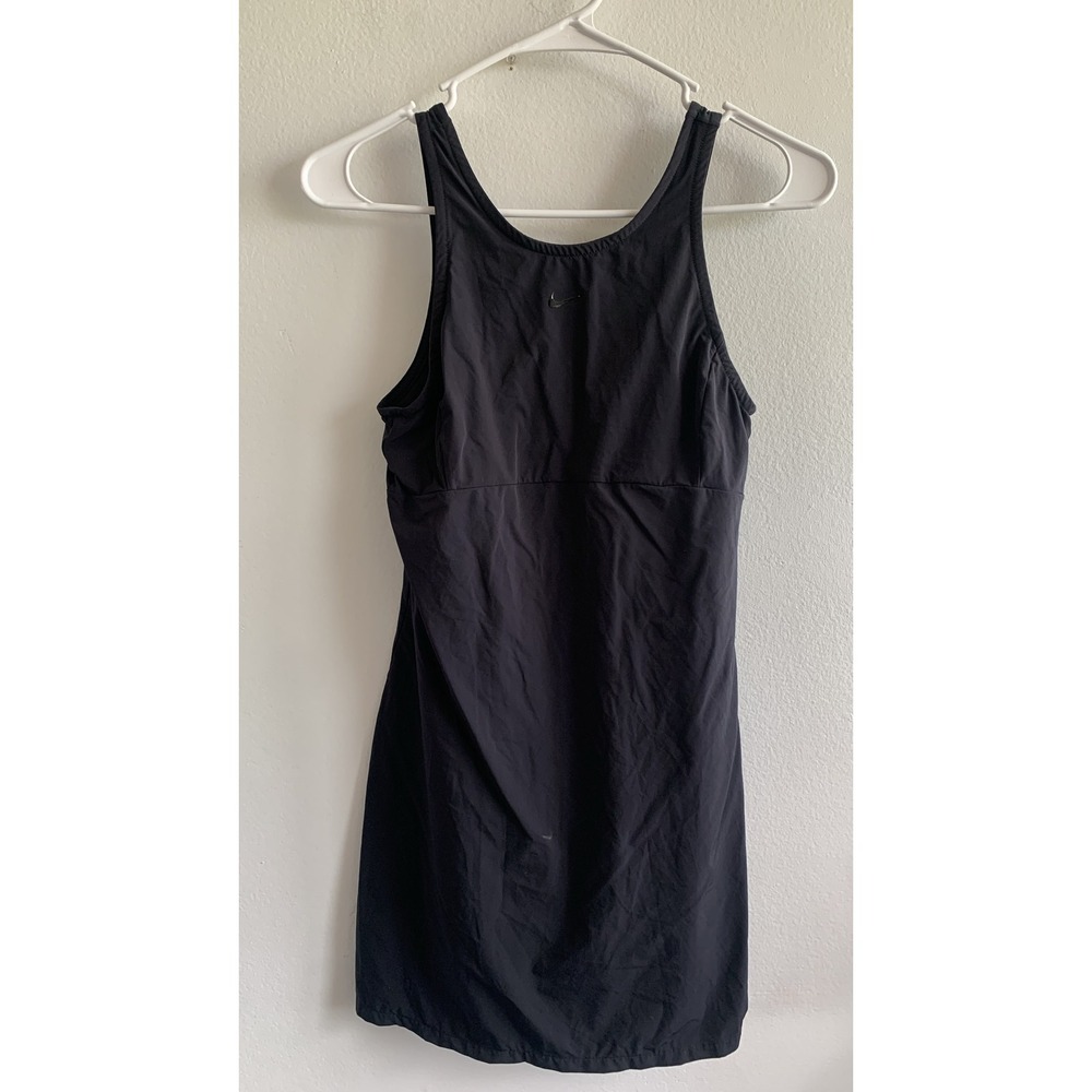 Nike Dri-FIT Womens Black Racerback Tennis Dress High Neck Shelf Bra XS 3830‎